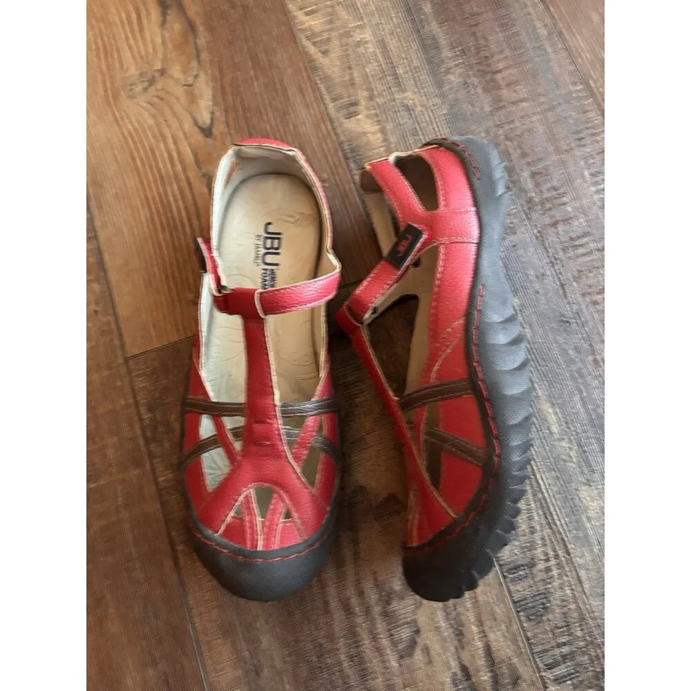 JBU By Jambu Shoes Womens 7.5 Charley Encore TStrap Mary Jane Flats Red Leather - Image 3