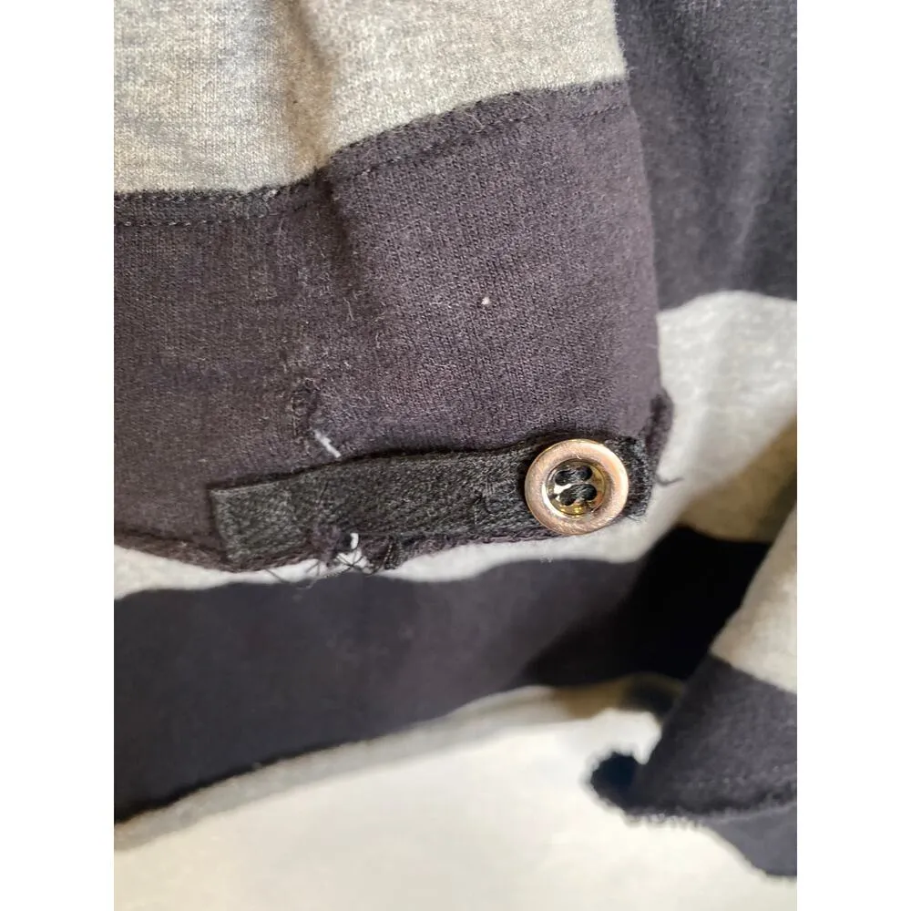 Allen B. Allen Schwartz Ponte Knit Stripe Zip Ruffle Cardigan EUC Sz Lg Cotton Black - Image 2