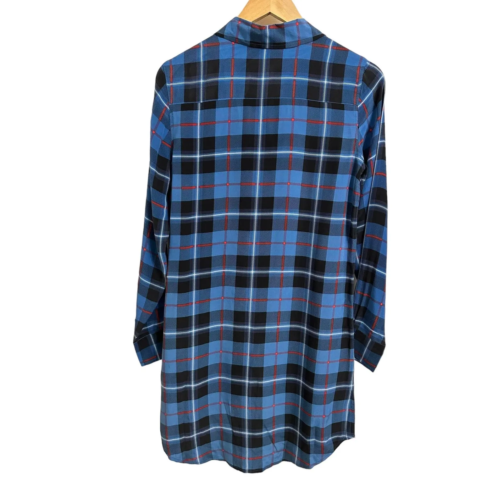 Equipment Femme Silk Blue‎ Plaid Button Down Long Sleeve dress XS - Image 5