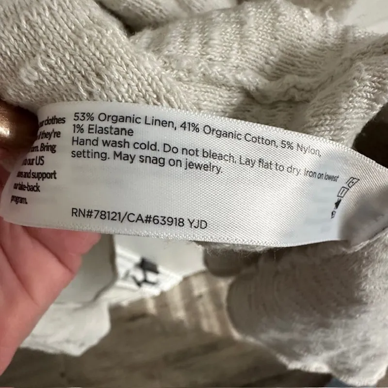 Eileen Fisher Organic Linen Blend Hooded Front Pocket Cardigan XL Oatmeal - Image 11