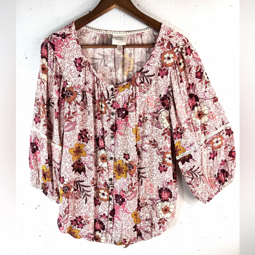 Knox Rose M Boho Peasant Multicolor Berry Floral Top - Image 7
