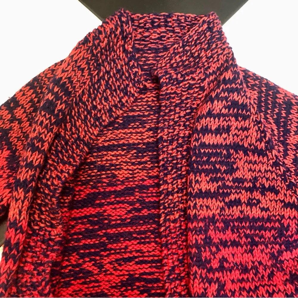 Vintage Handmade Belted Open Sweater Duster Hand Knit Red Orange Navy Crochet ~M Size M - Image 5