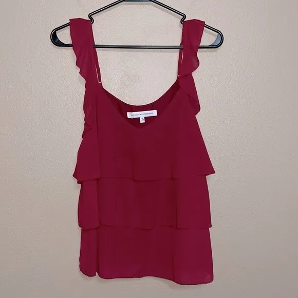 Women’s Cupcakes & Cashmere Burgundy Layered Flutter Sleeve holiday valentines Red - Image 3