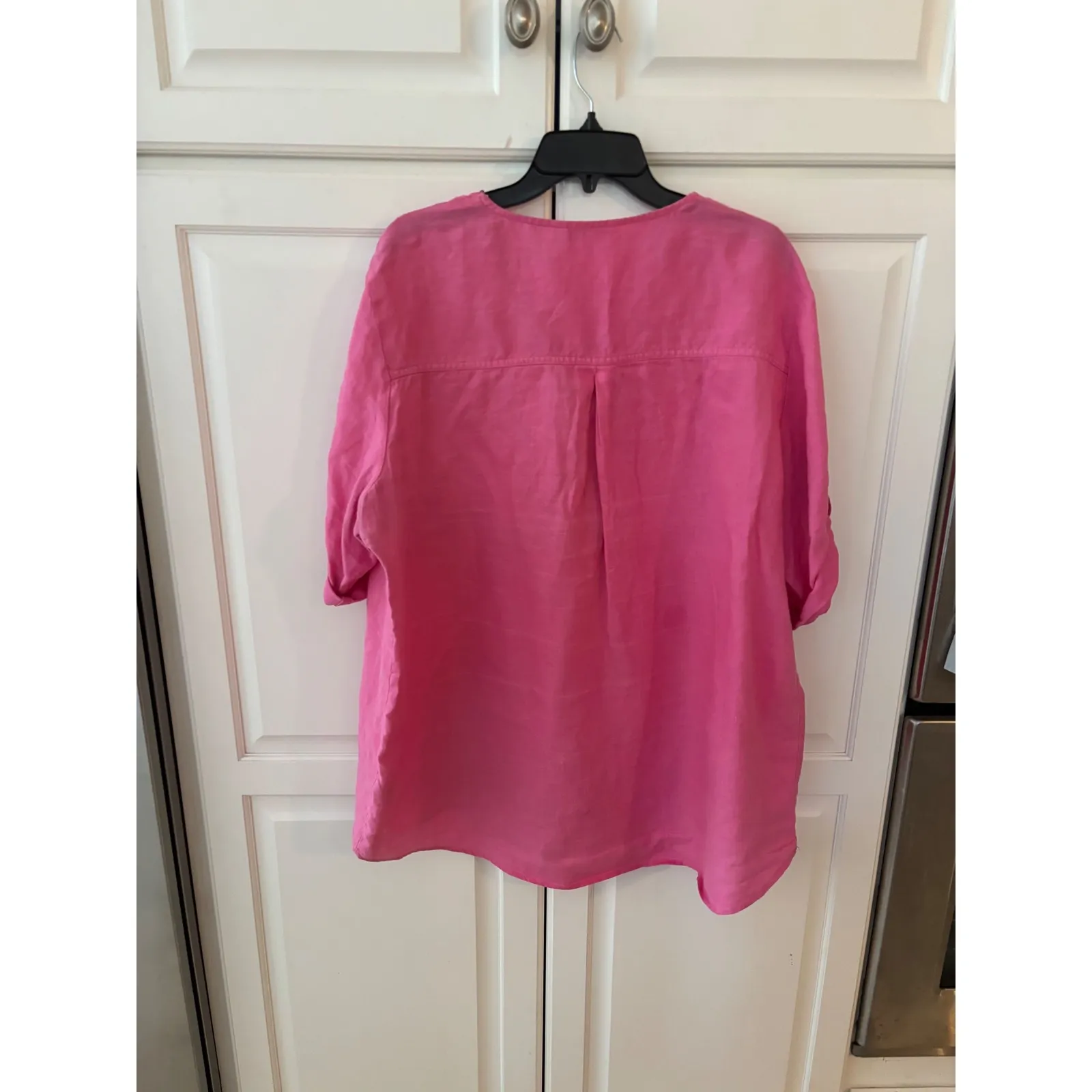 Company Ellen Tracy XXL Pink Linen Half‎ Zip Roll Tab Sleeve Top - Image 4