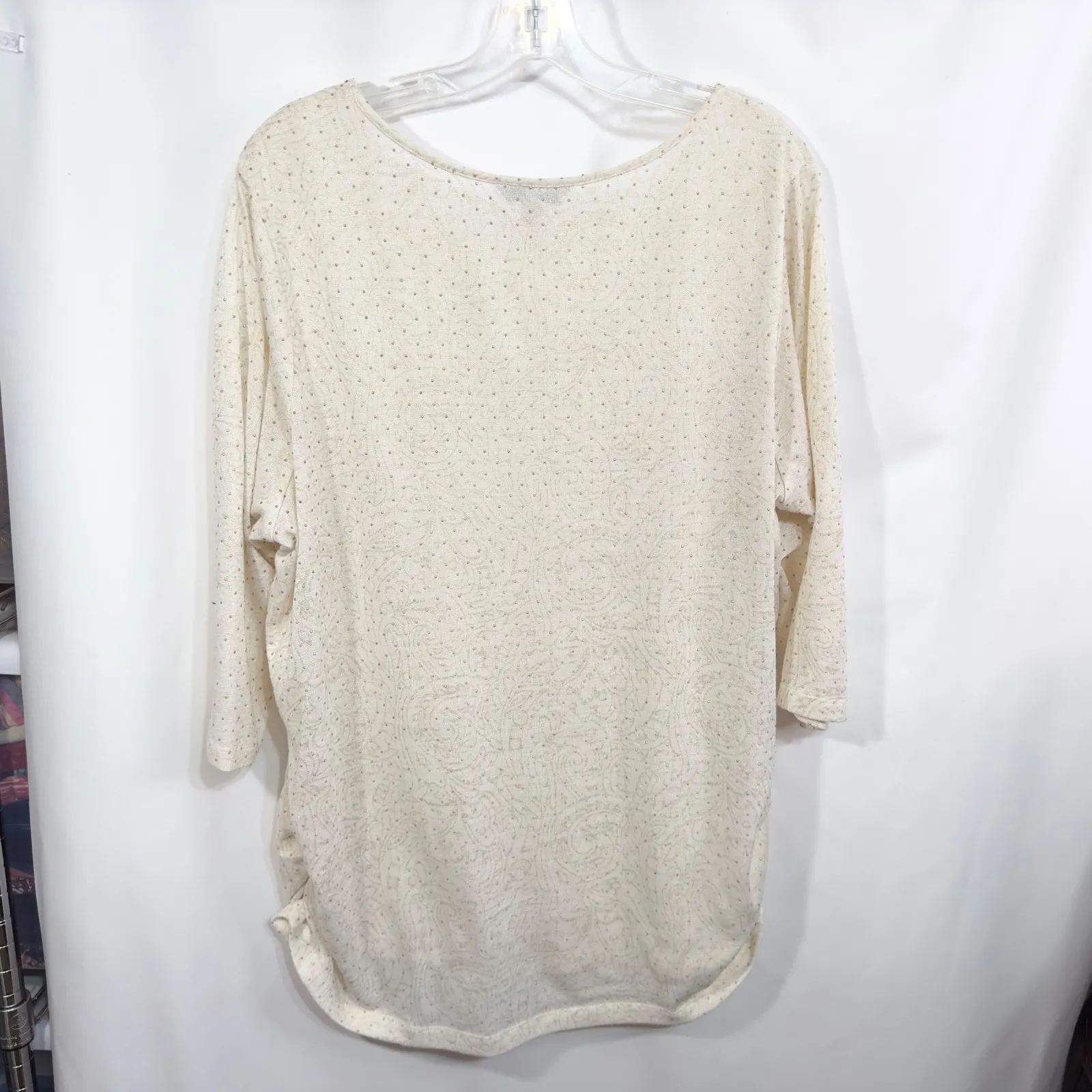 Laura Ashley Plus Size 2X Top Gold‎ Dot Paisley Cream Blouse Knit Ruched 307 - Image 2