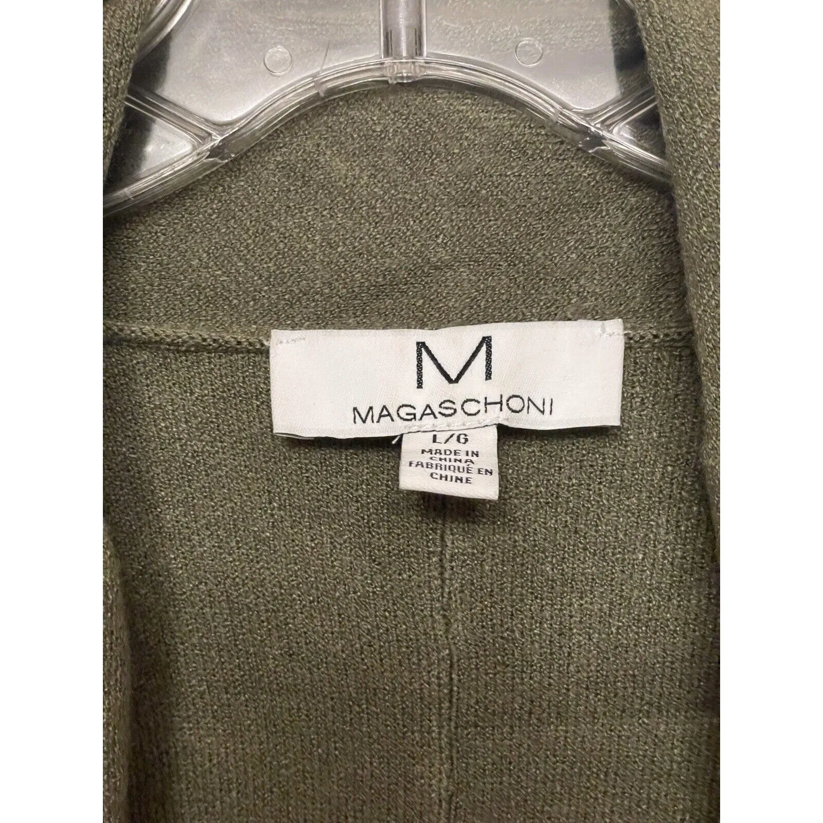 Magaschoni Open Fringe Cardigan Sweater Women Size Large Olive‎ Green Western - Image 5