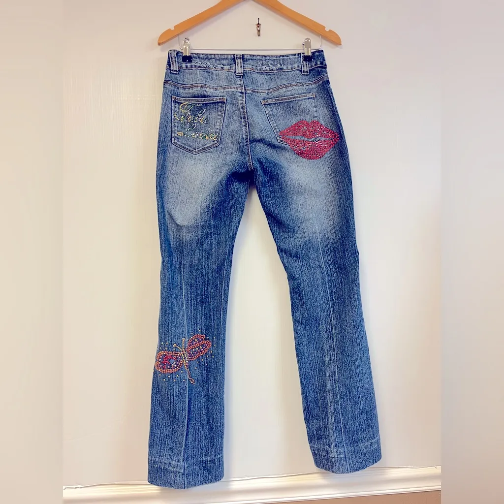 Vintage FUBU Women’s Rhinestone Boot Cut Jeans – Y2K Medium‎ Wash (Size 5/6) Blue - Image 3