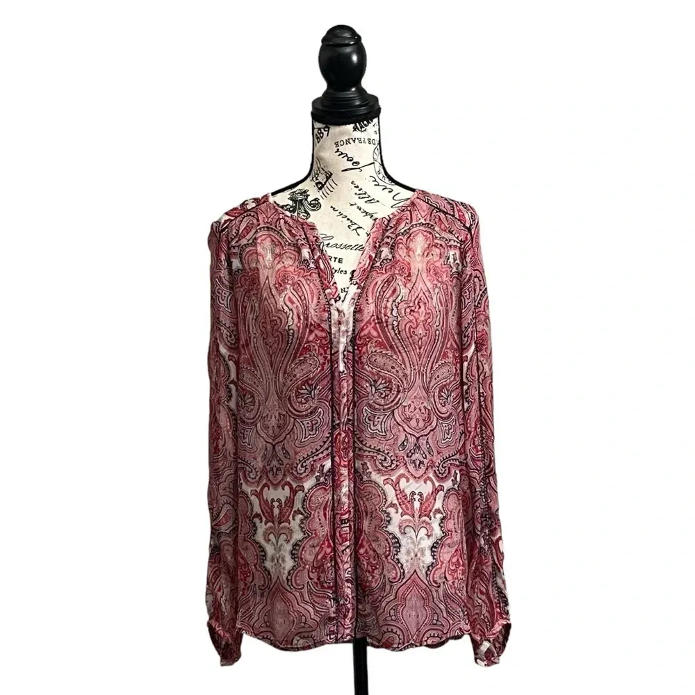 Lucky Brand Paisley Sheer Long Sleeve Boho Tunic Top Women’s S Peasant Blouse - Image 2