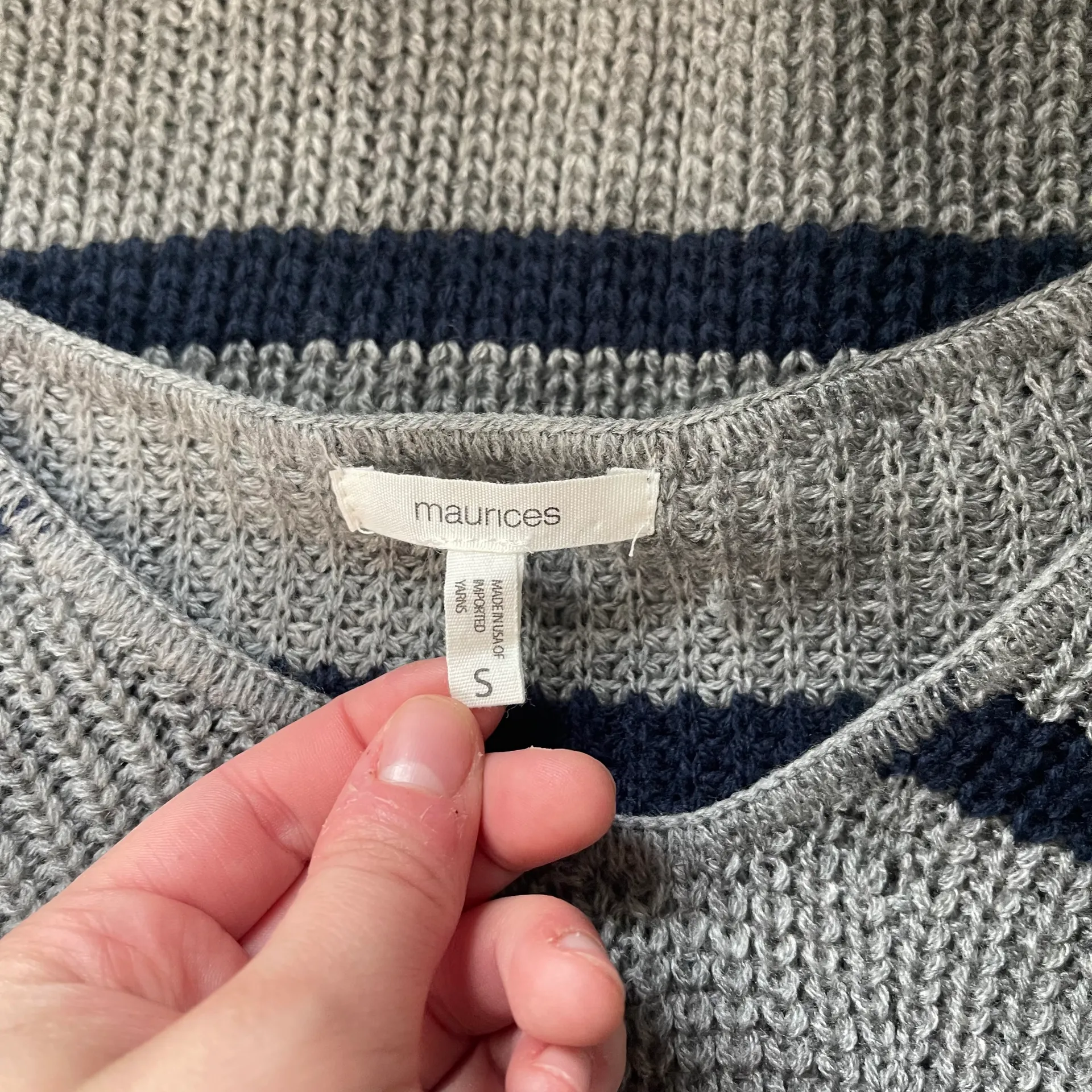 Maurices Light Gray & Navy Blue Striped V-neck Pullover Knit Sweater - Image 9