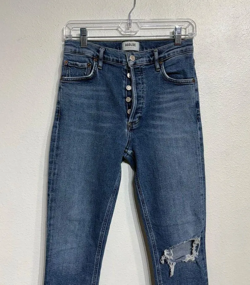 AGOLDE Blue Distressed Nico High Rise Jeans Sz 26 - Image 3