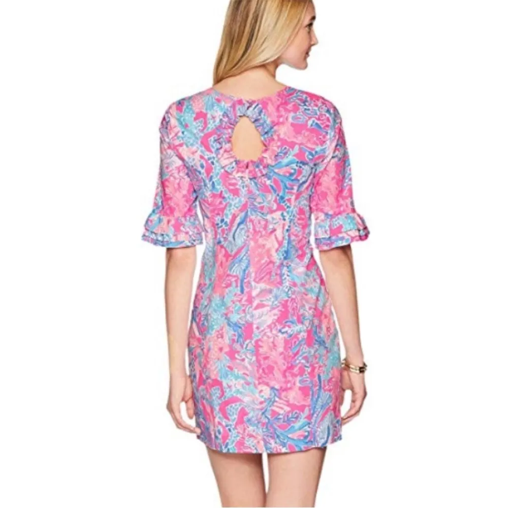 Lilly Pulitzer Fiesta Stretch Dress 00 Pink Aquadesiac Ruffle Sleeve Mini Summer - Image 13