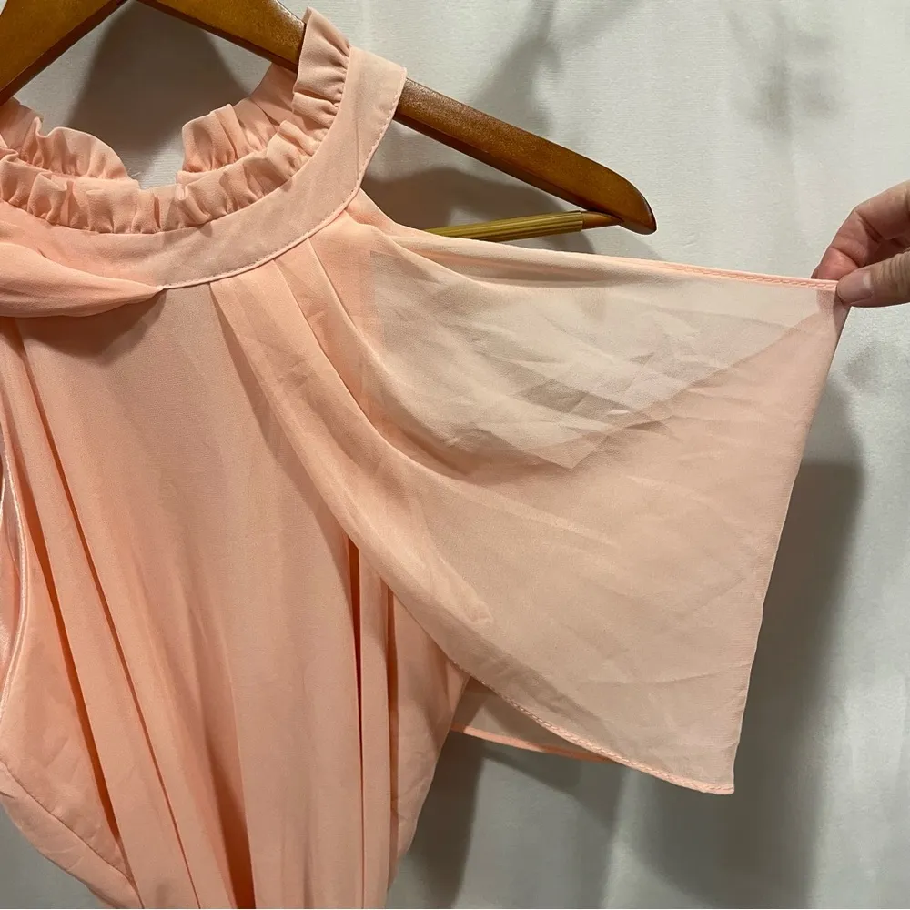 Gorgeous peach boho maxi ruffle collar cold shoulder drapey belted beach dress Orange Size M - Image 4