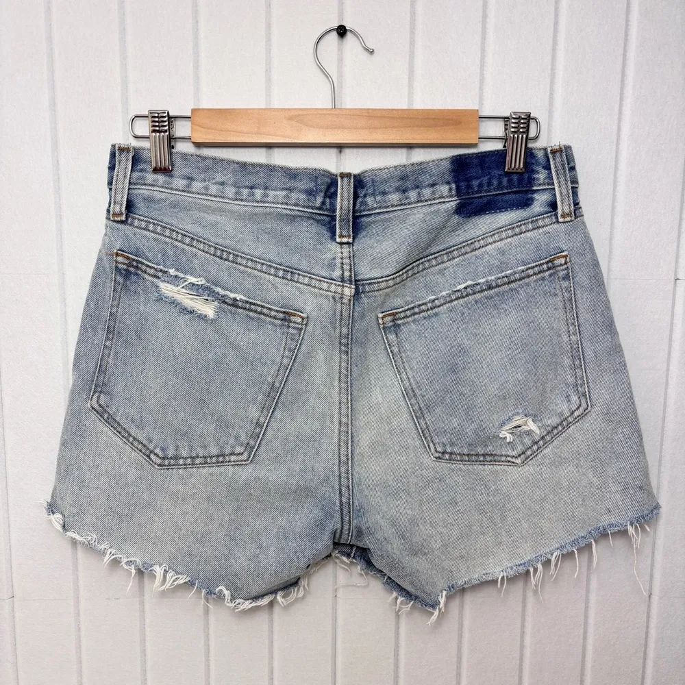 Abercrombie & Fitch Blue Jean Shorts Distressed Frayed Hem Mid Rise Boyfriend 27 - Image 2
