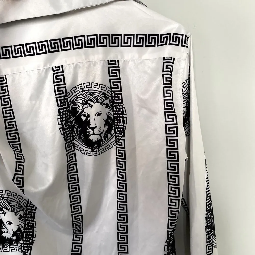 Alex Winer Wu white black striped lion design vintage button down women size L Size L - Image 7