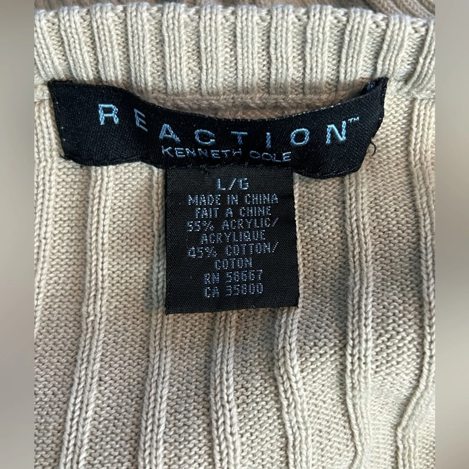 Kenneth Cole Reaction Tan Ribbed Crewneck Sweater Large Lightweight - Image 12