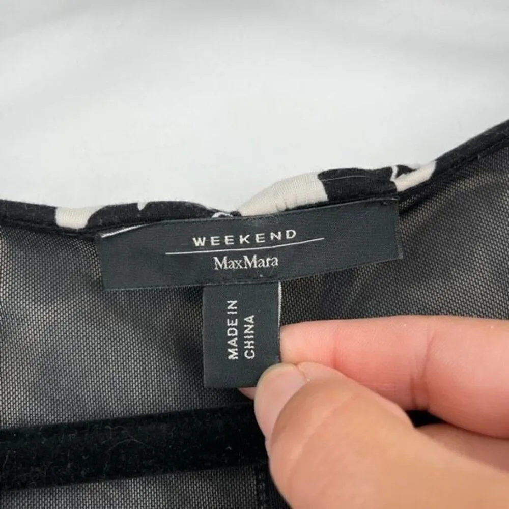 Weekend MaxMara Womens Floral 3/4 Sleeve Tie Waist Midi Dress Black White Size 6 - Image 4