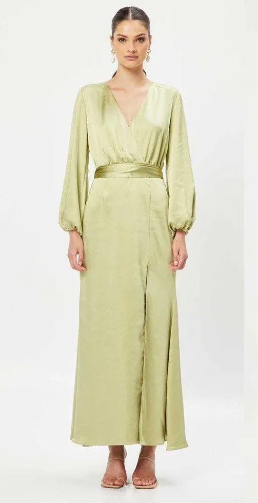 ELLIATT • Kai Maxi Dress in Avocado green satin gown bridesmaid formal - Image 1