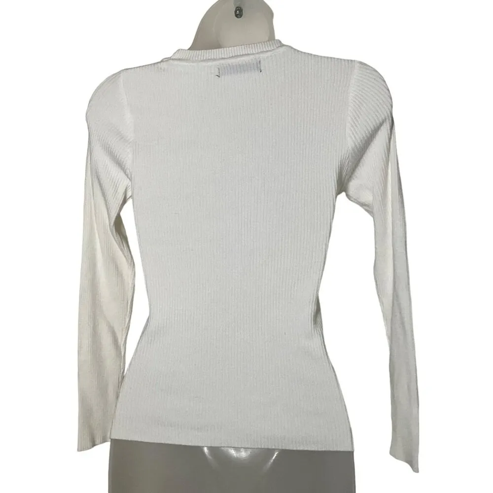 Shein Women's Ribbed Knit Sweater Size S Long Sleeve White - Image 6