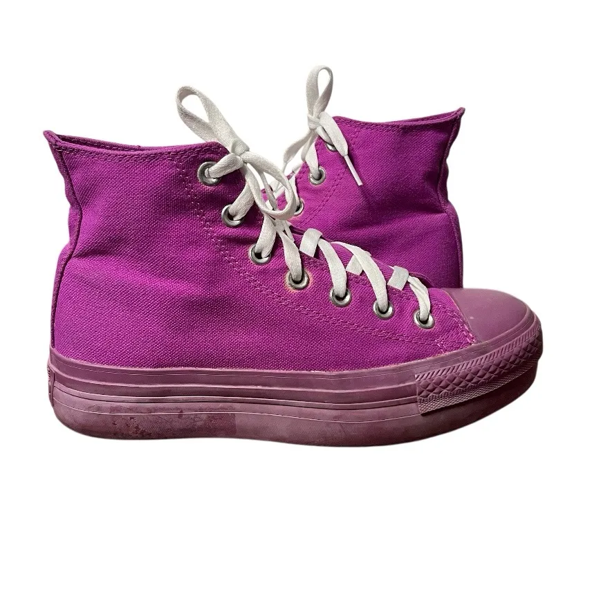 CONVERSE Platform High Tops Purple Magenta Canvas White Laces Womens Size 8 - Image 9