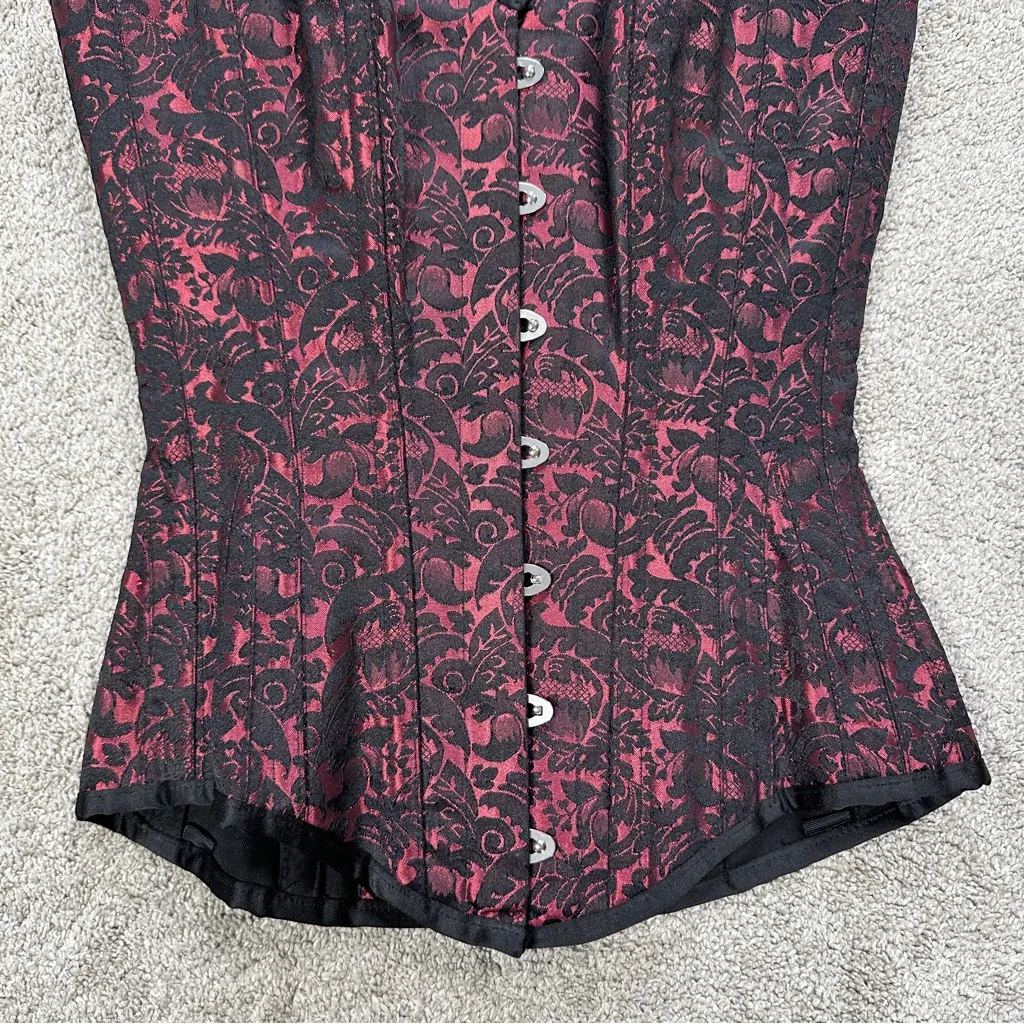 Corset Story Women’s Long Red Brocade Pattern Corset With Hip Gores in Red 22 Black Size undefined - Image 5