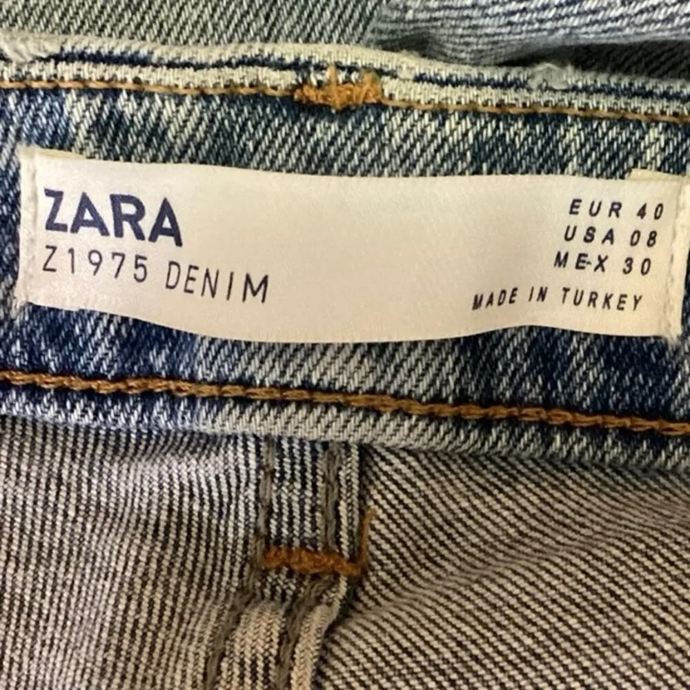 Zara Blue Z1975 Denim Low Rise Light Wash Distressed Straight Leg Jeans Size 8 - Image 4