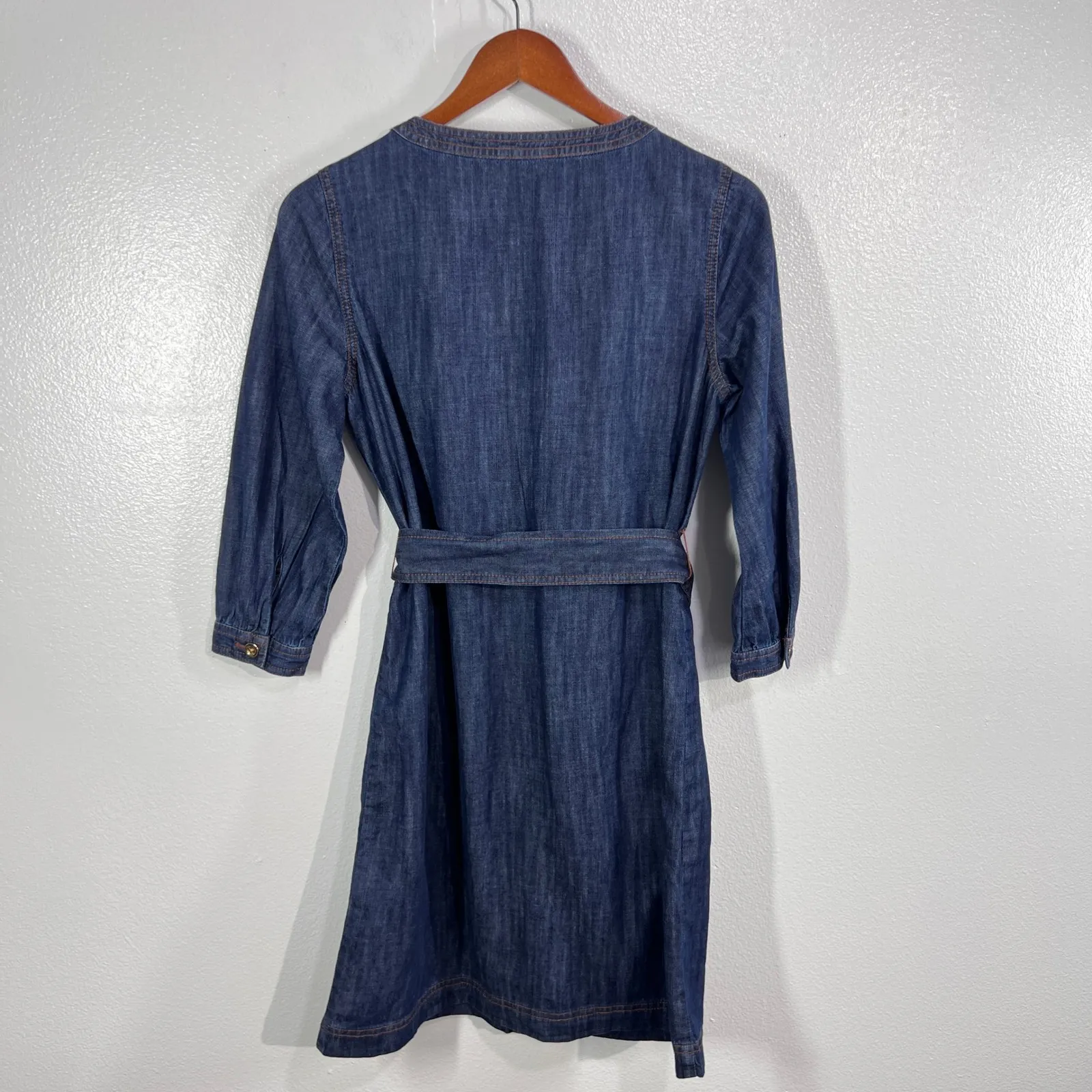 Talbots Petite Denim Shirt Dress Tie Belt‎ 3/4 Sleeve 100% Cotton Button Front P - Image 3