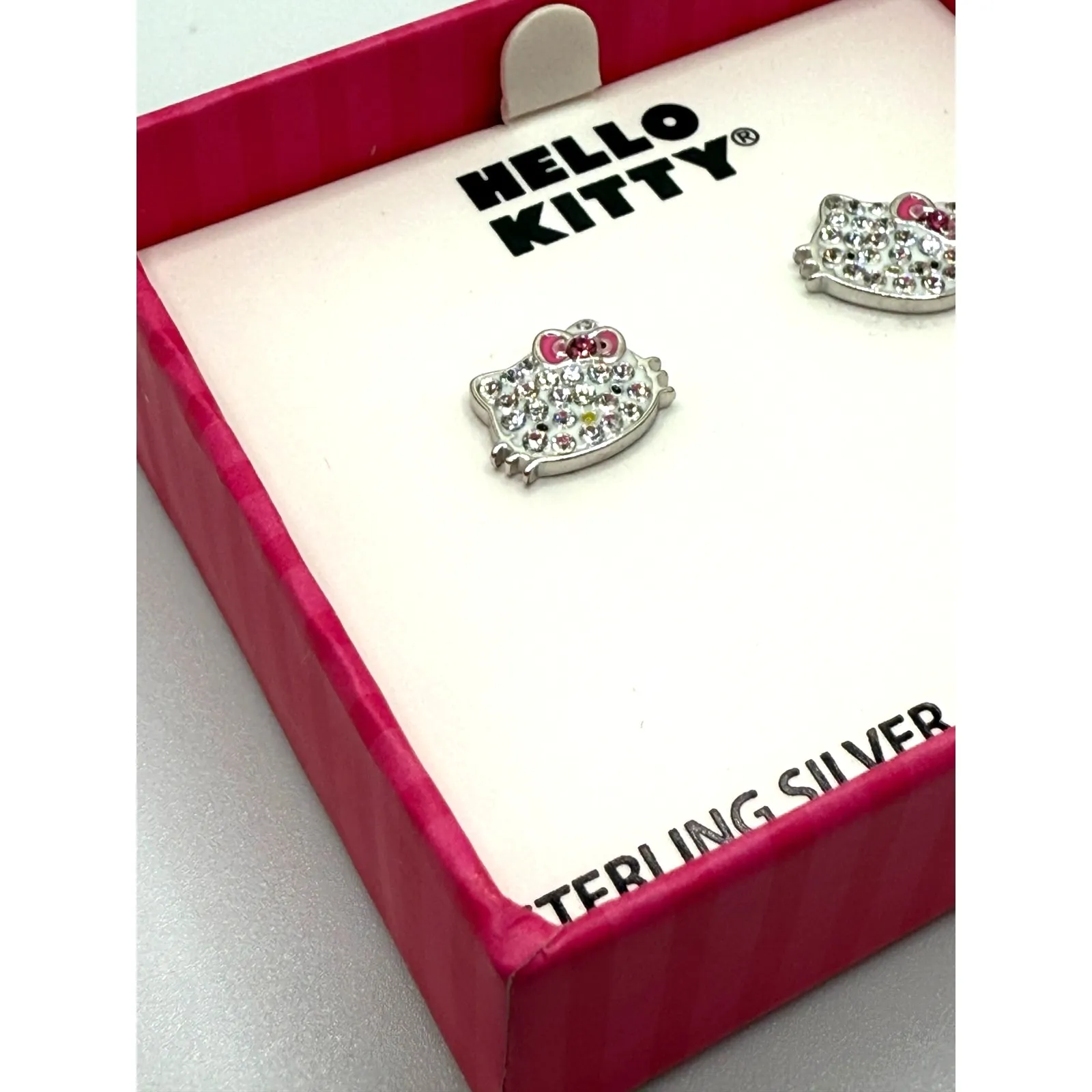 NEW-Hello Kitty Crystal Sterling Silver Earrings Jewelry Kawaii - Image 3