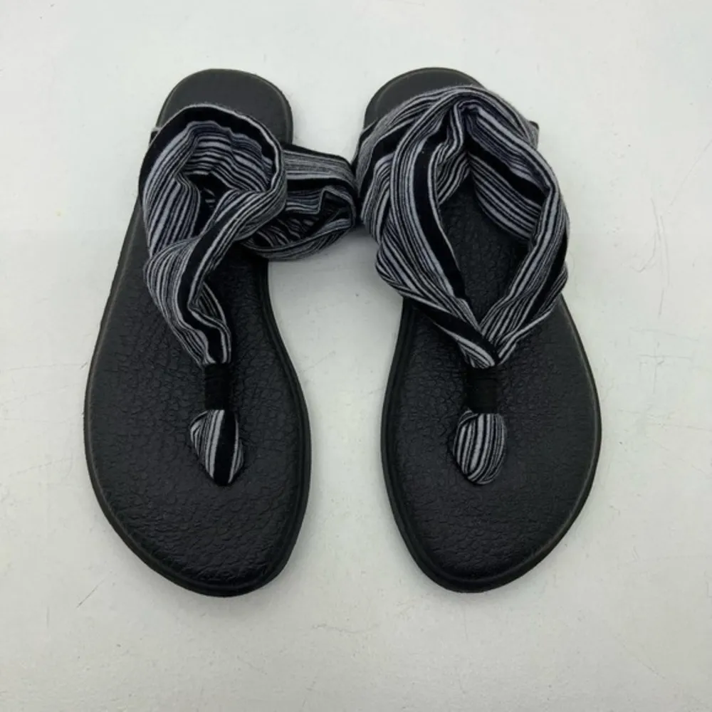 Sanuk Yoga Sling 2 Prints Black/Gray Stripe Fabric Sandals Women's Sz 7 CL 0514 - Image 2