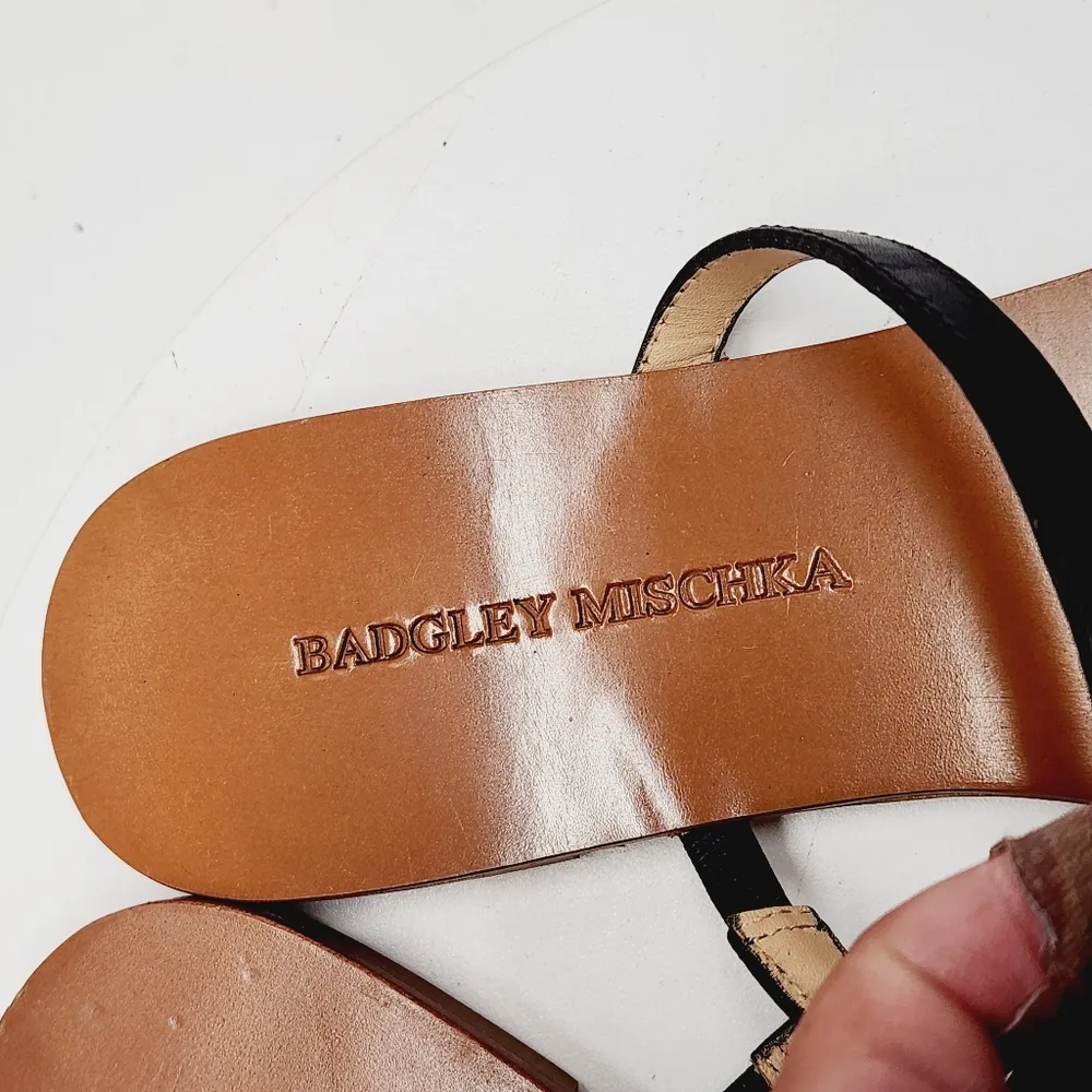 Badgley Mischka Jeweled Flats Shoes Thongs Leather Black Sz 9 - Image 12