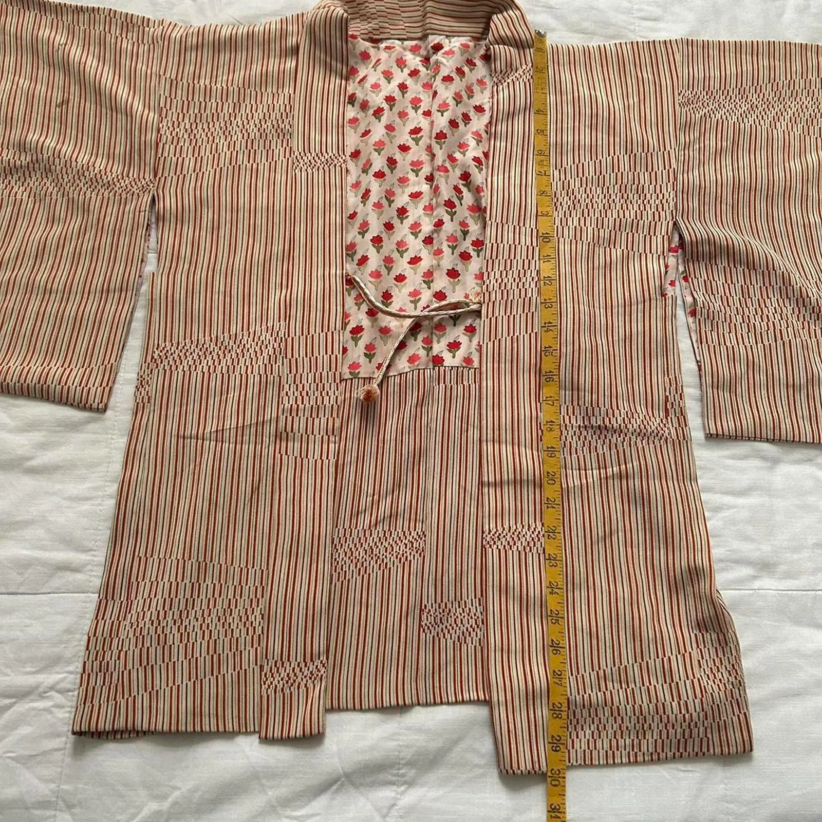 Japanese vintage red and cream striped Haori floral pattern lining From Japan Pink Size undefined - Image 5