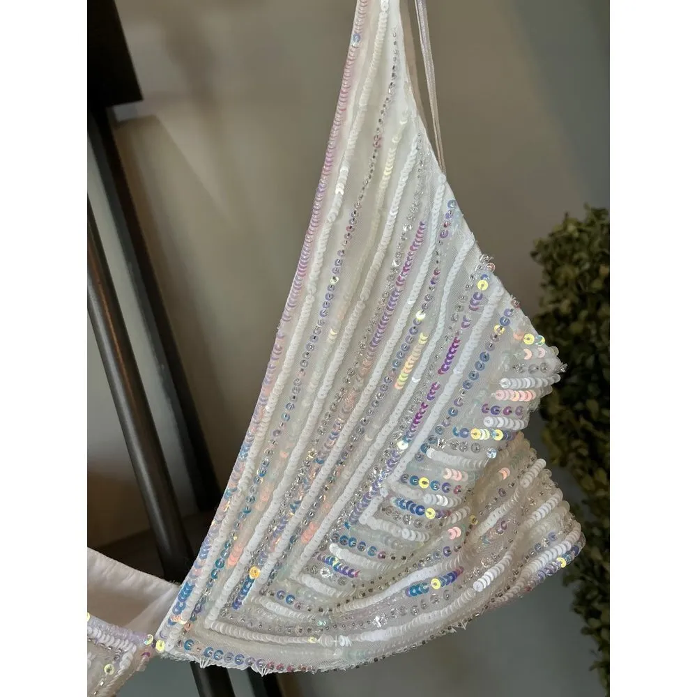 Retrofete Magda Irredescent Sequin Crop White Pearl Womens XL - Image 16