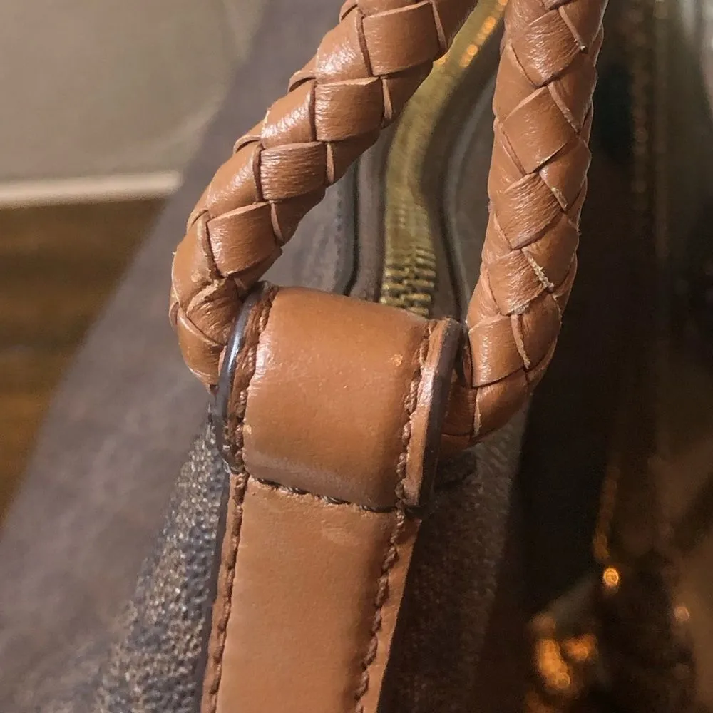 MICHAEL KORS Brown Logo Top Zipper Close Shoulder Bag w Braided Shoulder Strap - Image 12
