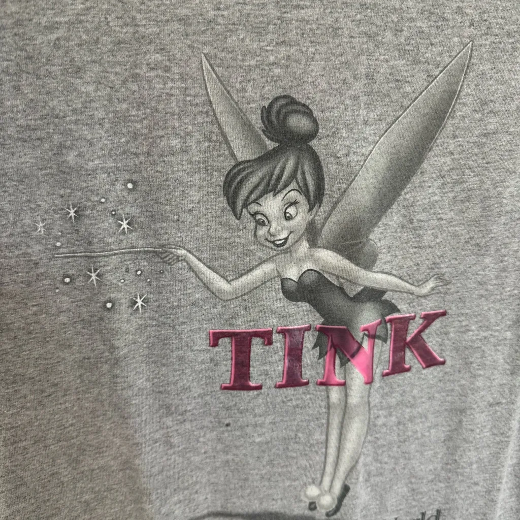 Vintage Walt Disney World Tinker Bell T-Shirt w/ “TINK” Puff Print LARGE - Image 4