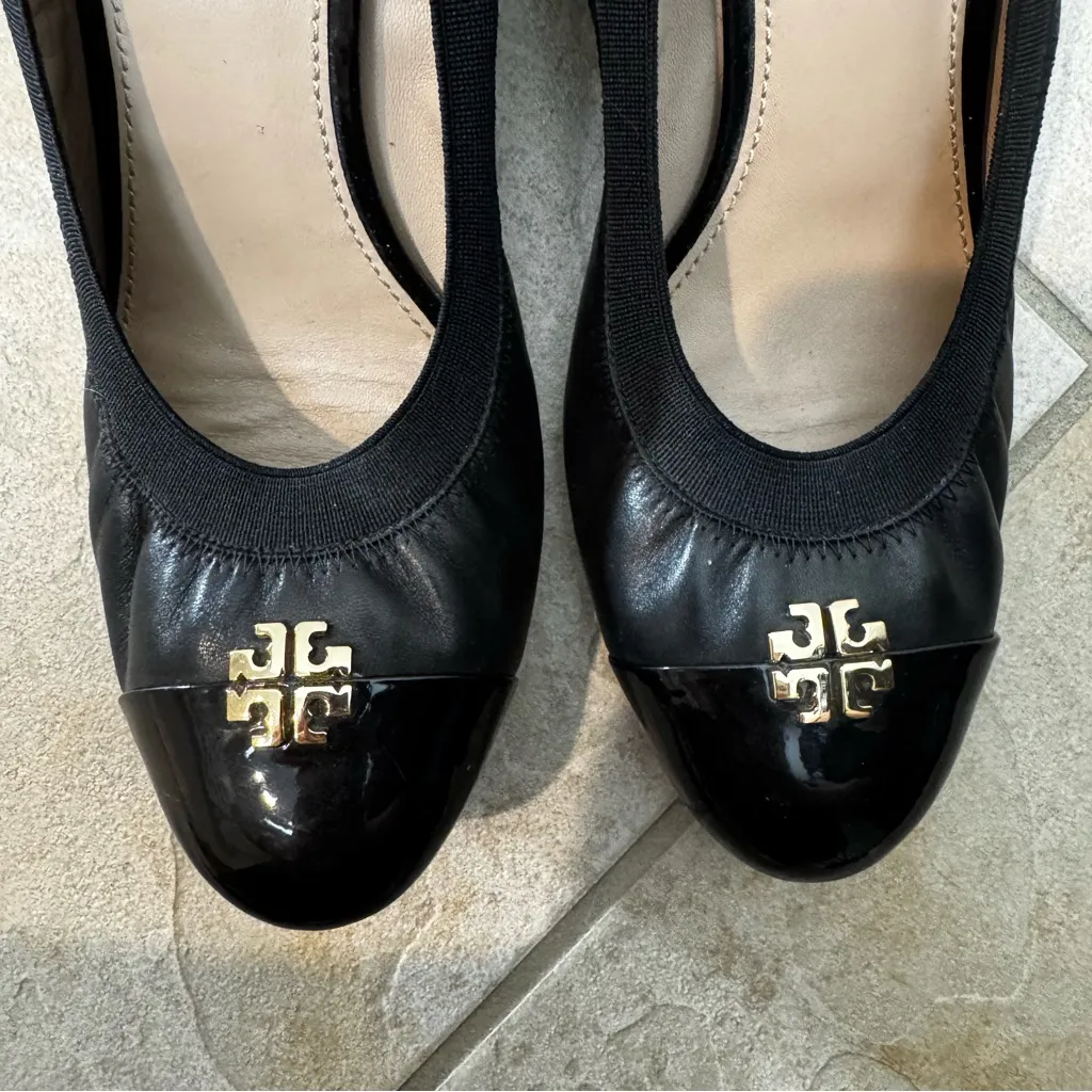 Tory Burch Jolie Cap Toe Wedge Pump Black Size 10 - Image 3