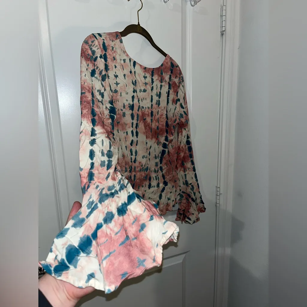 Given Kale Rustic Western Cowgirl Tie Front CropTop Plunging Neckline Peplum SzS Pink - Image 11