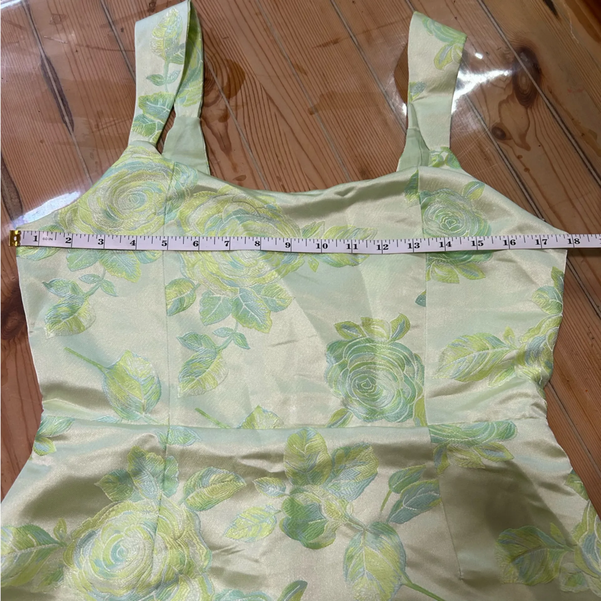 Lulus Brighter Side Light Green Floral Satin Jacquard Mini Dress Size M - Image 5
