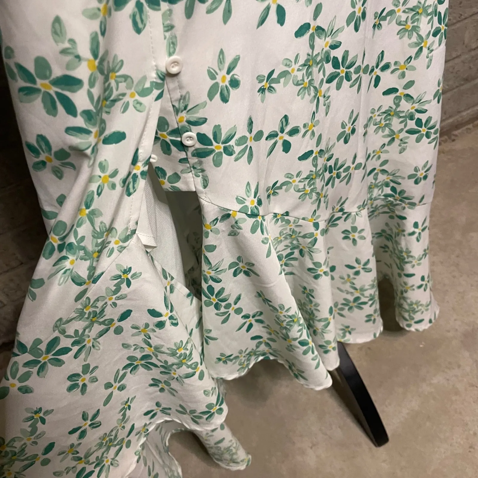 Pink Lily White Green Floral V Neck Button Front Maxi Dress‎ Summer Casual Large - Image 3