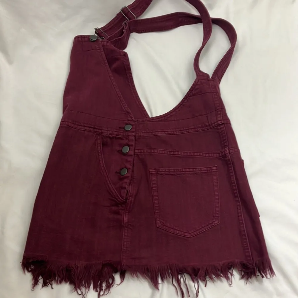 Free People plum purple denim skirt overalls woman’s size 4 - Image 11