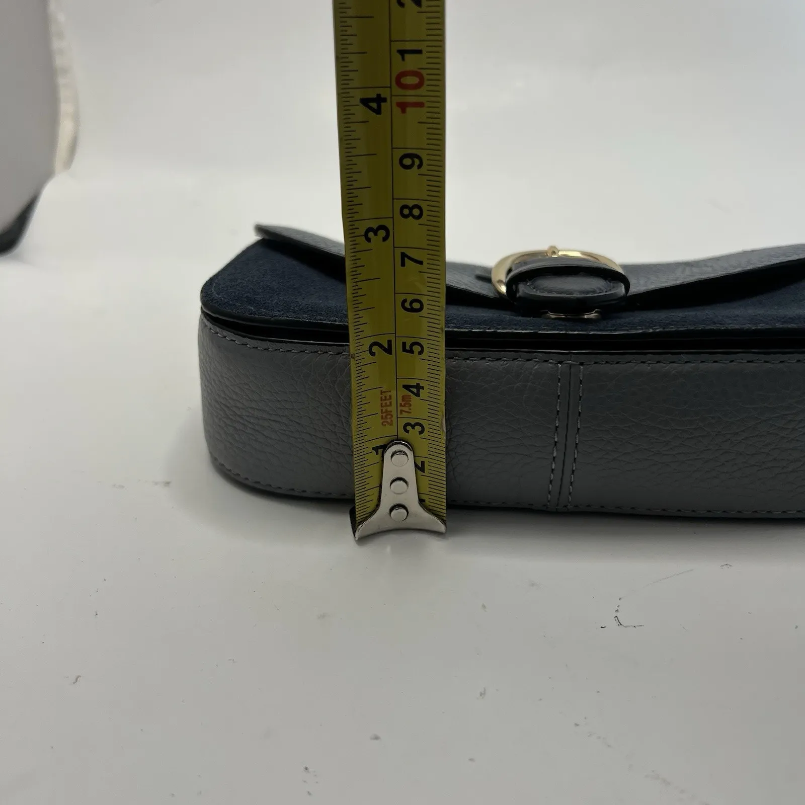 Coach Kleo Crossbody Navy Blue Suede Denim Leather Chain Gold Strap Mini Purse - Image 15