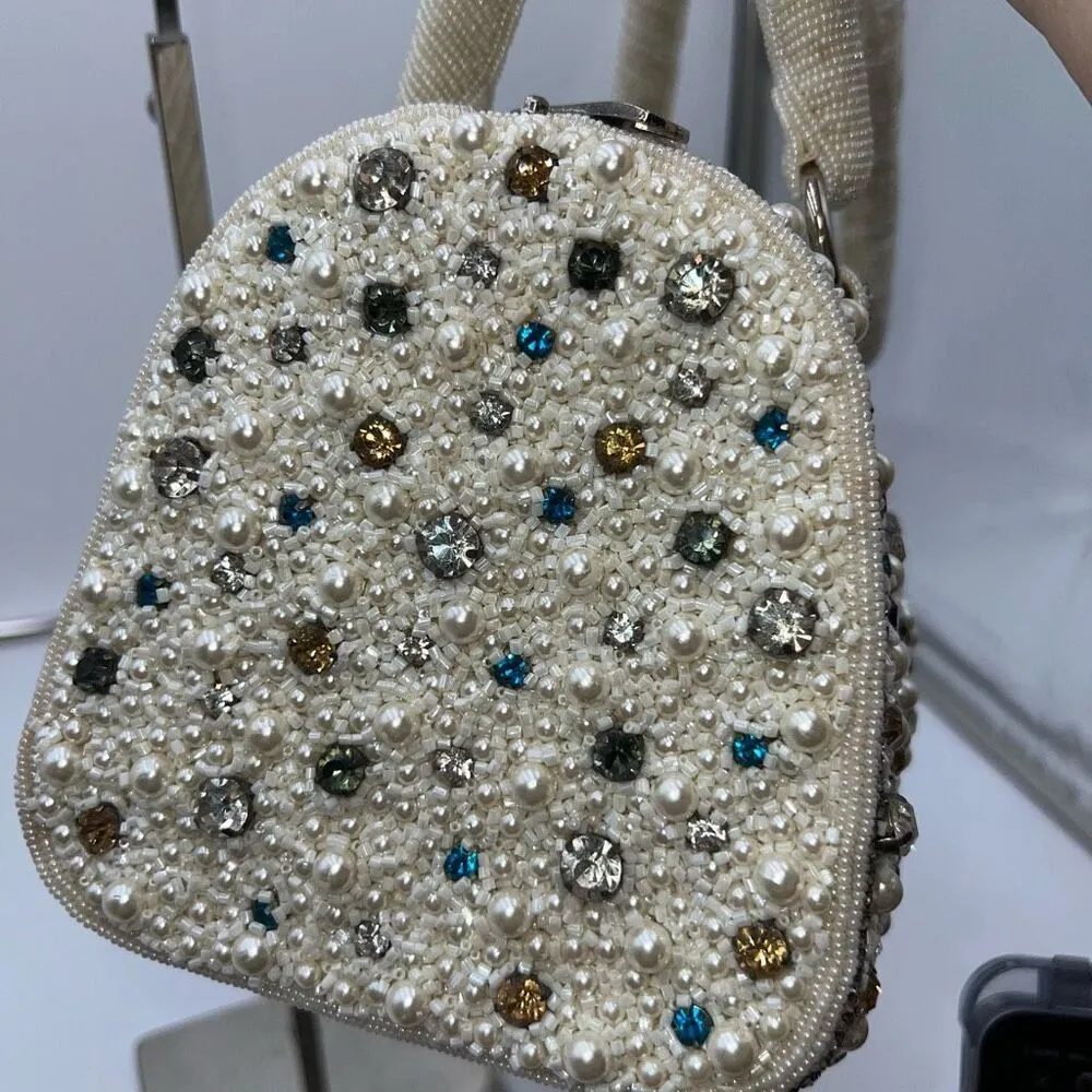 Vintage Addiction From a Distant Time Fully Beaded and Prong Set Rhinestone Bag Silver - Image 4