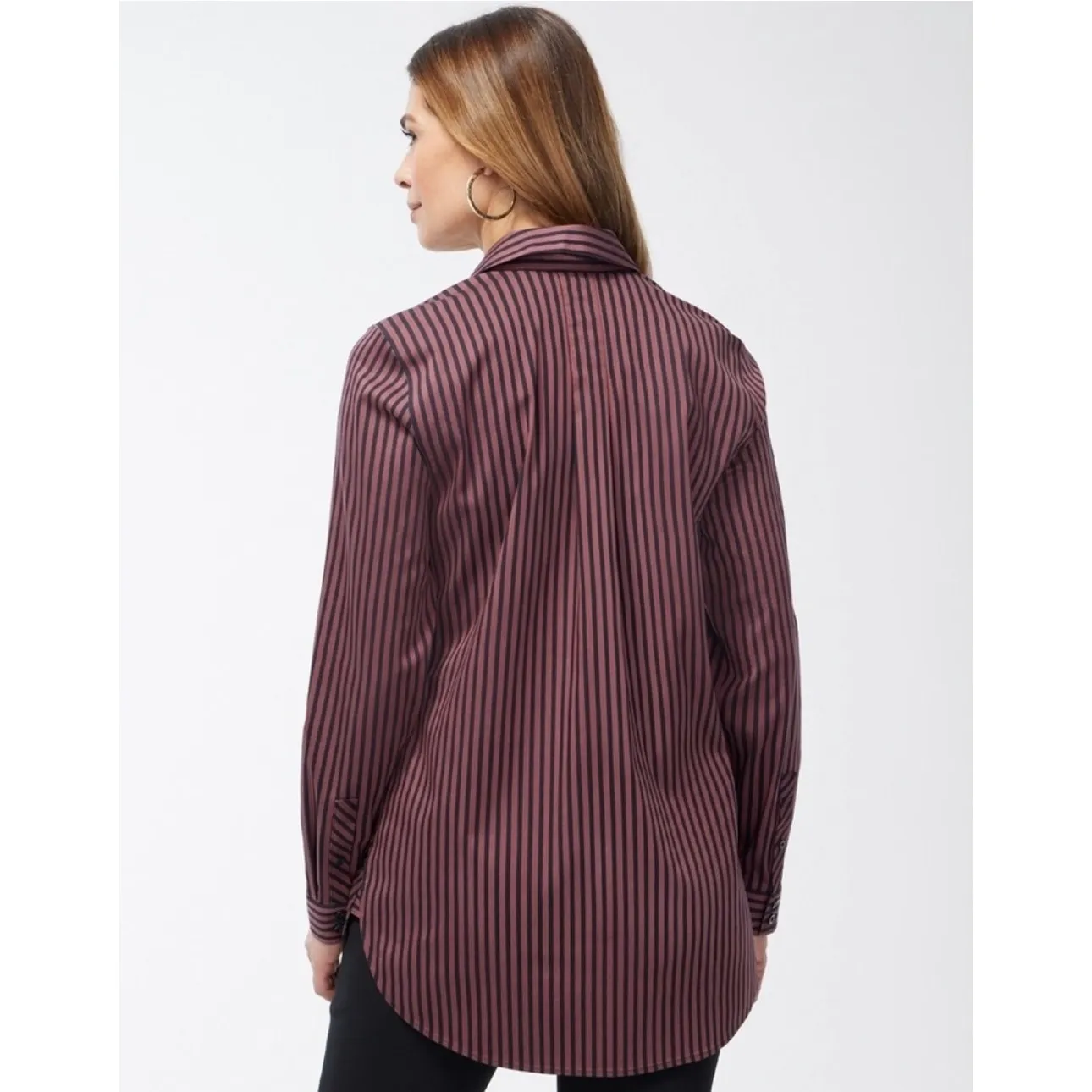 Chicos No Iron Stripe Tunic Top Size 2 US 12 Button Up Oversized Office Career - Image 10