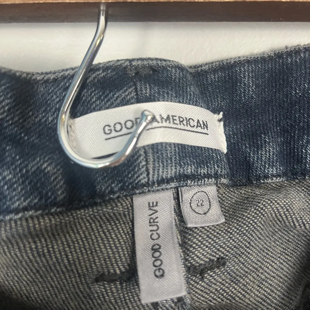 Good American Good Curve raw hem skinny dark blue black jeans size 22 - Image 7