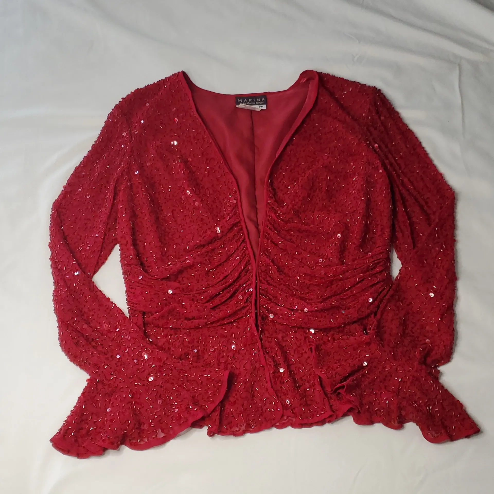 Vintage MARINA ♡Red Sequin Blouse , Long Sleeve , Size PM by Marina Bresler Red - Image 6
