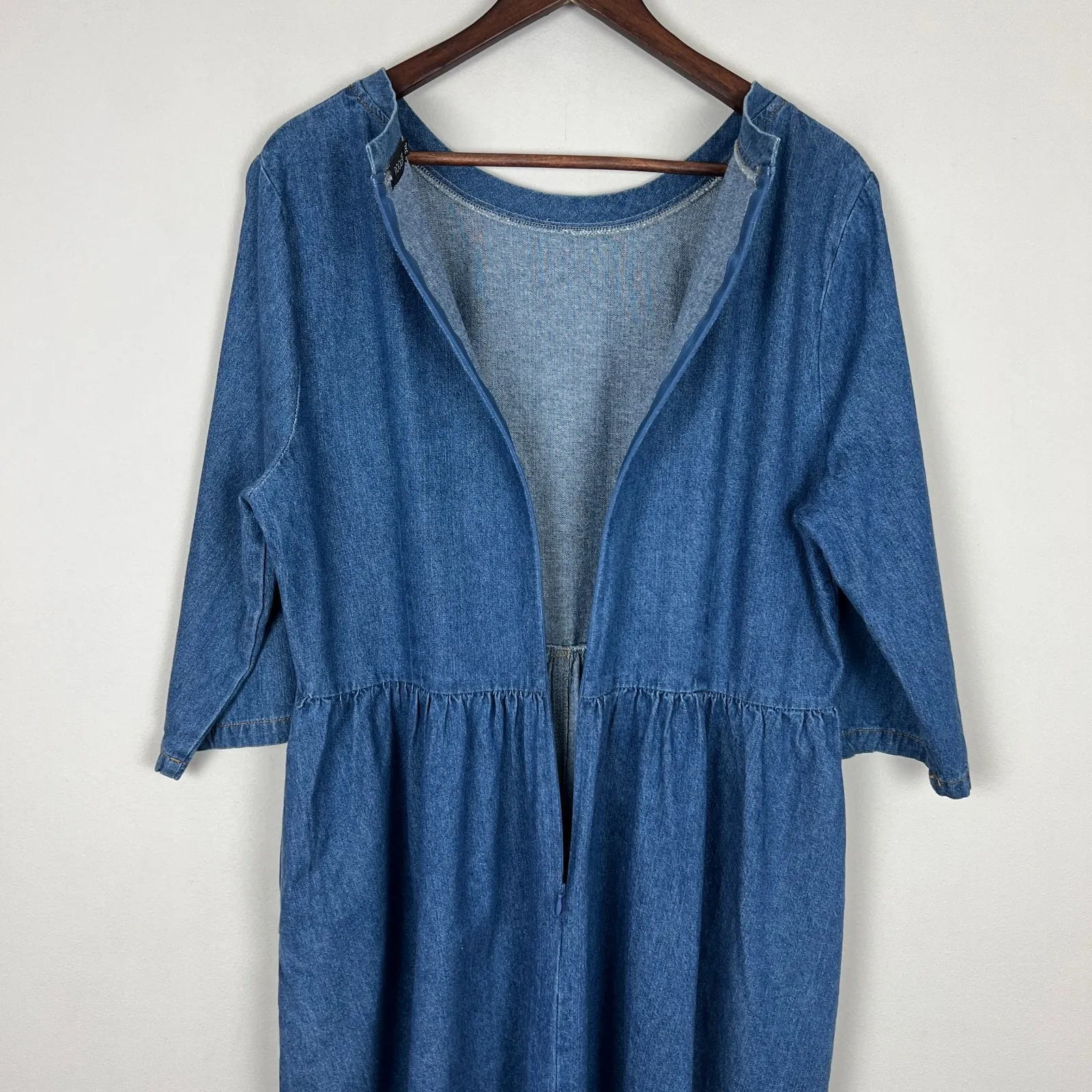 Roolee Midi Dress Womens 3XL Denim Blue‎ Jean 3/4 Sleeve A-Line Pockets Modest - Image 8