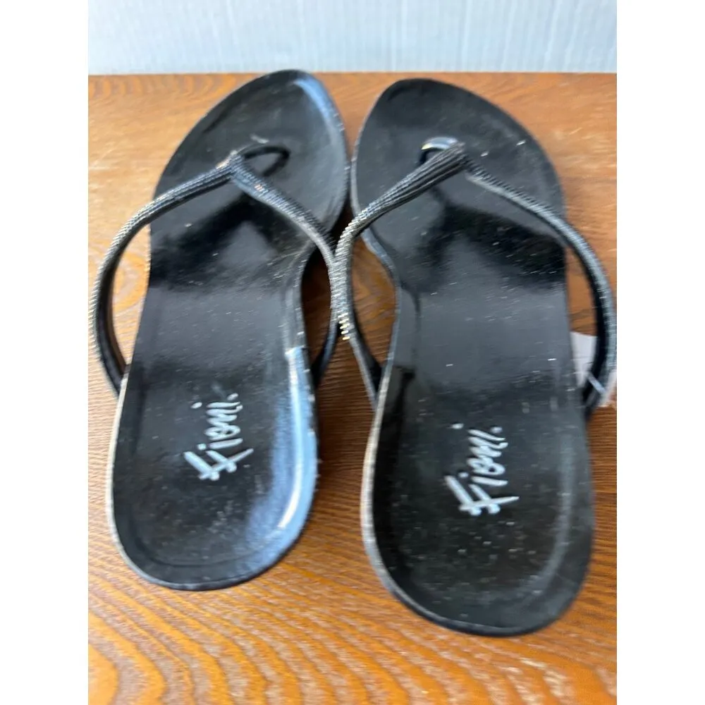 Fioni Black Women's Rhinestone-Embellished Flip Flop Sandals  Black  Size 8.5 - Image 4