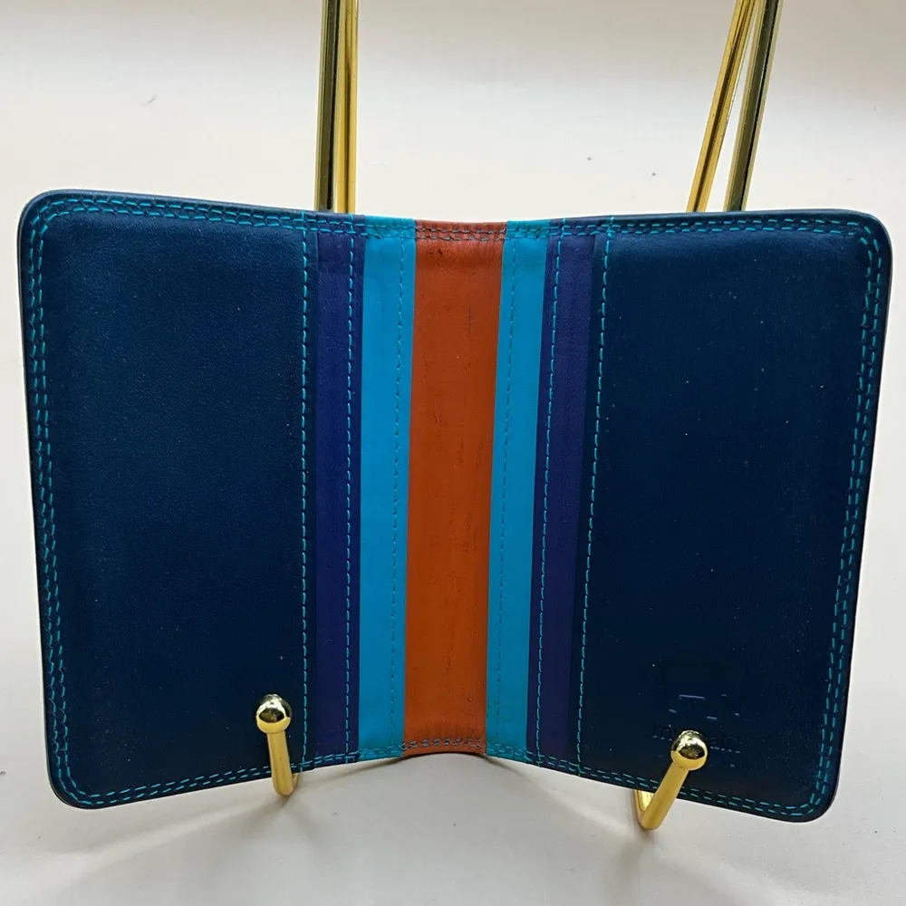 Sleek Beautiful Mywalit Multicolored Black Small ID Leather Wallet - Image 3