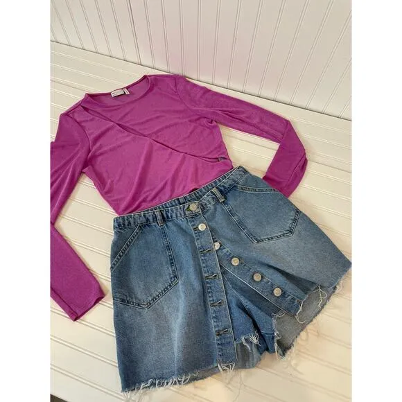 ASOS & URBAN OUTFITTERS Pink Cut Out Crop Top and Button Jean Skort Bundle Sz 10 - Image 2