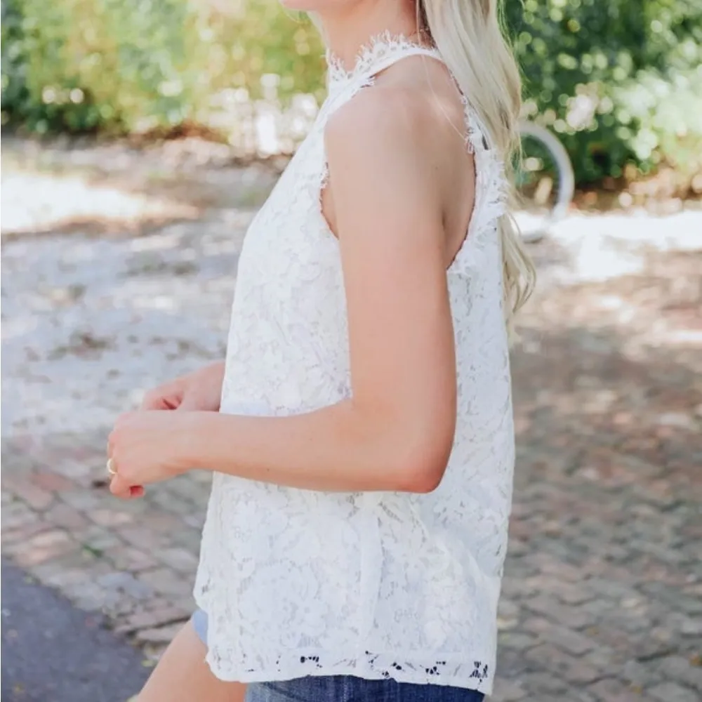 NWT Boutique Halter Top Small Lace Festival Boho Fairy Whimsy Eyelet Romantic White - Image 4