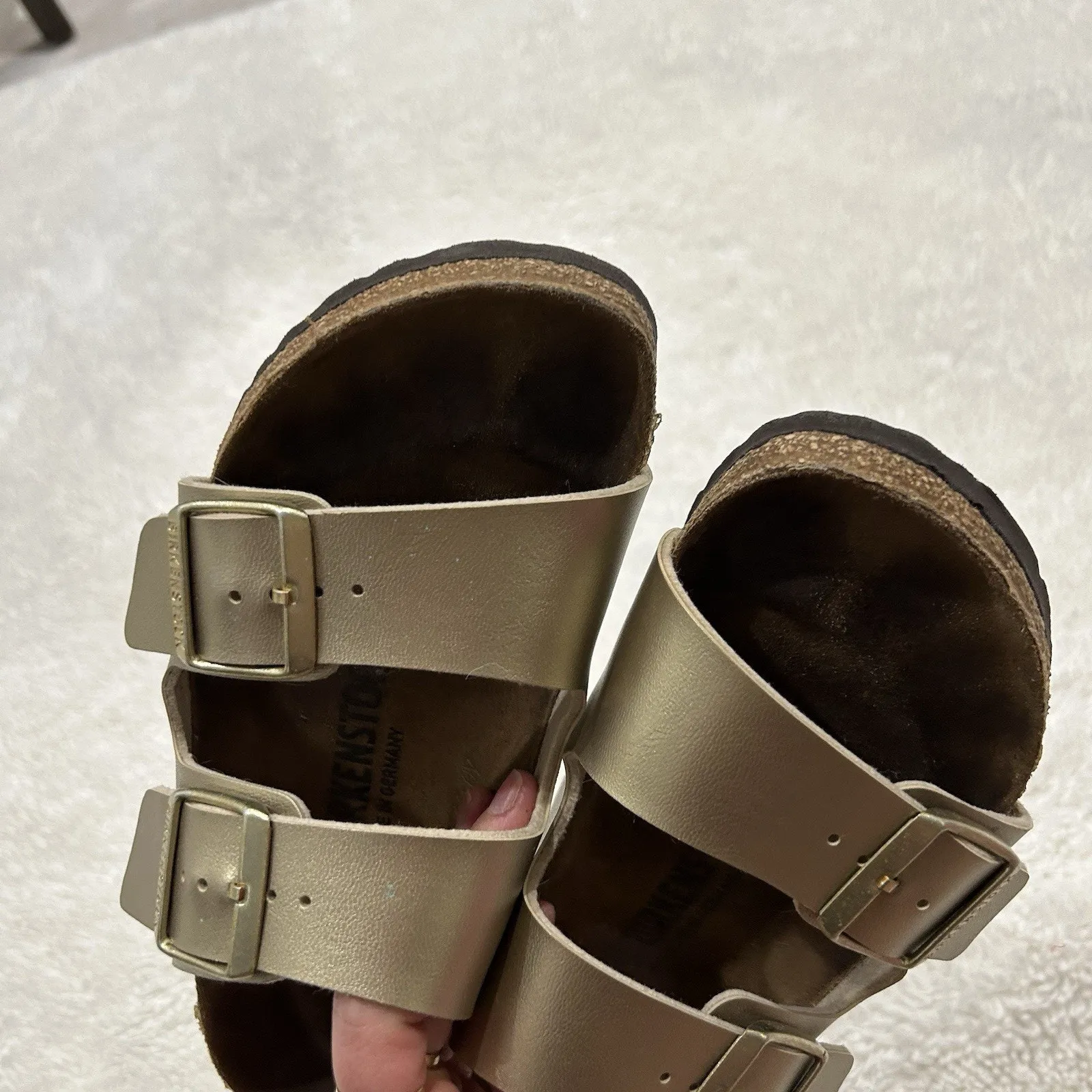 Birkenstock Arizona Double Strap Gold Sandals 37 Women’s 6 Slip On Preppy Summer - Image 9