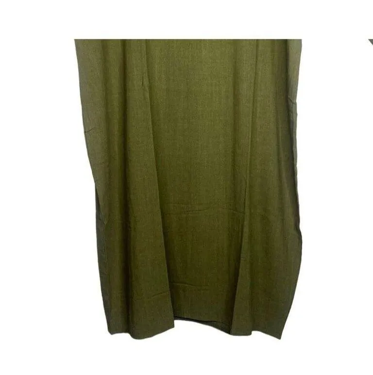 NEW Linen Soft Cotton Kaftan 3/4 Sleeve Loose Casual Maxi Dress L Khaki Green Size L - Image 3